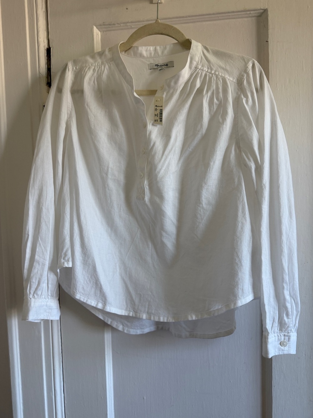 Madewell Women's White Shirred Long Sleeve Top Cotton Blouse Size SMALL AJ969